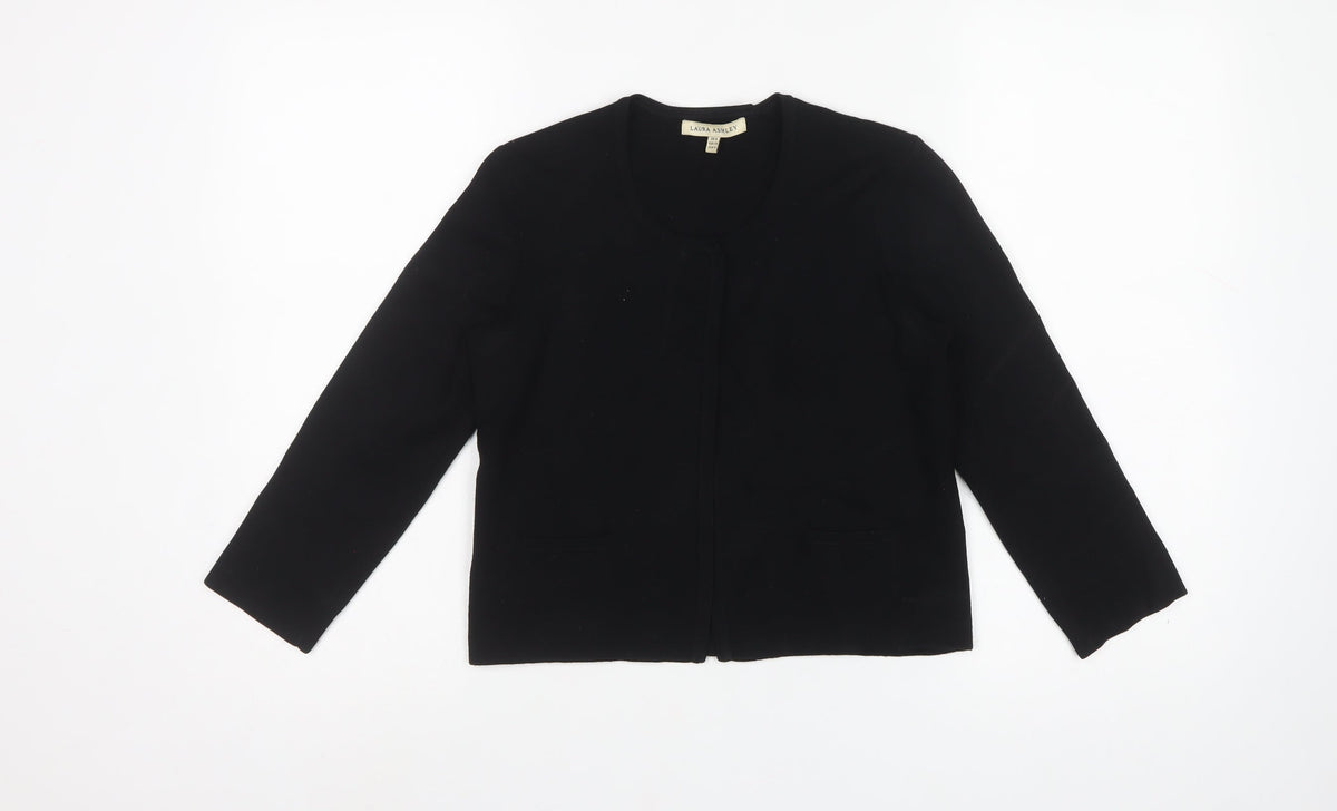 Laura Ashley Women Black UK 8 Open Cardigan Viscose Knit Pockets