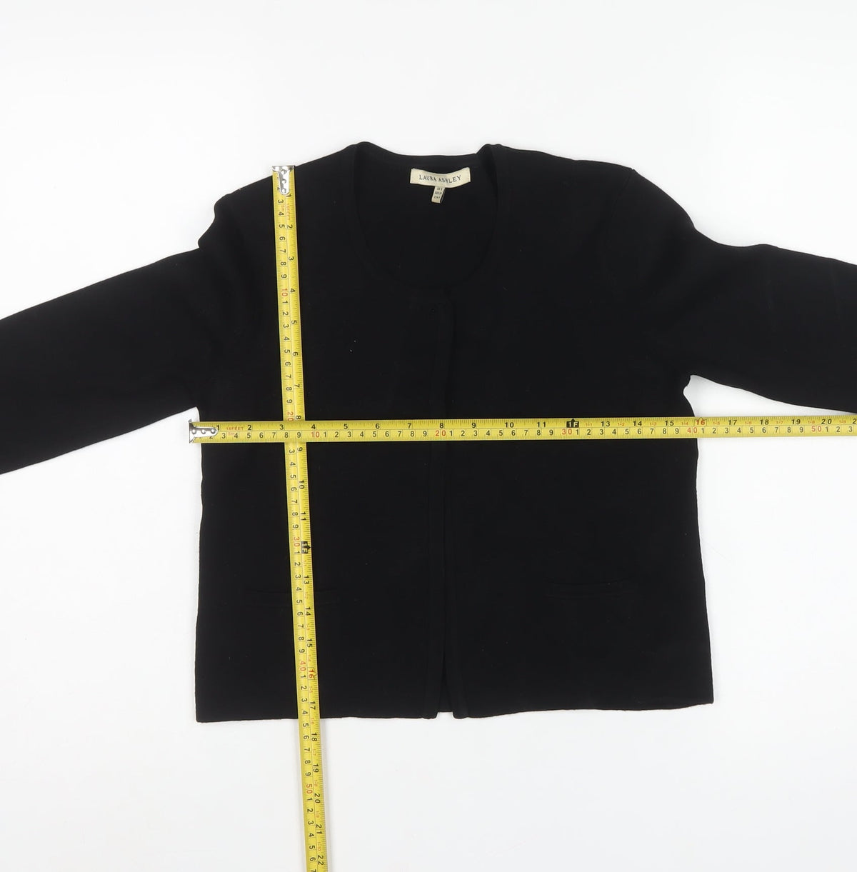 Laura Ashley Women Black UK 8 Open Cardigan Viscose Knit Pockets