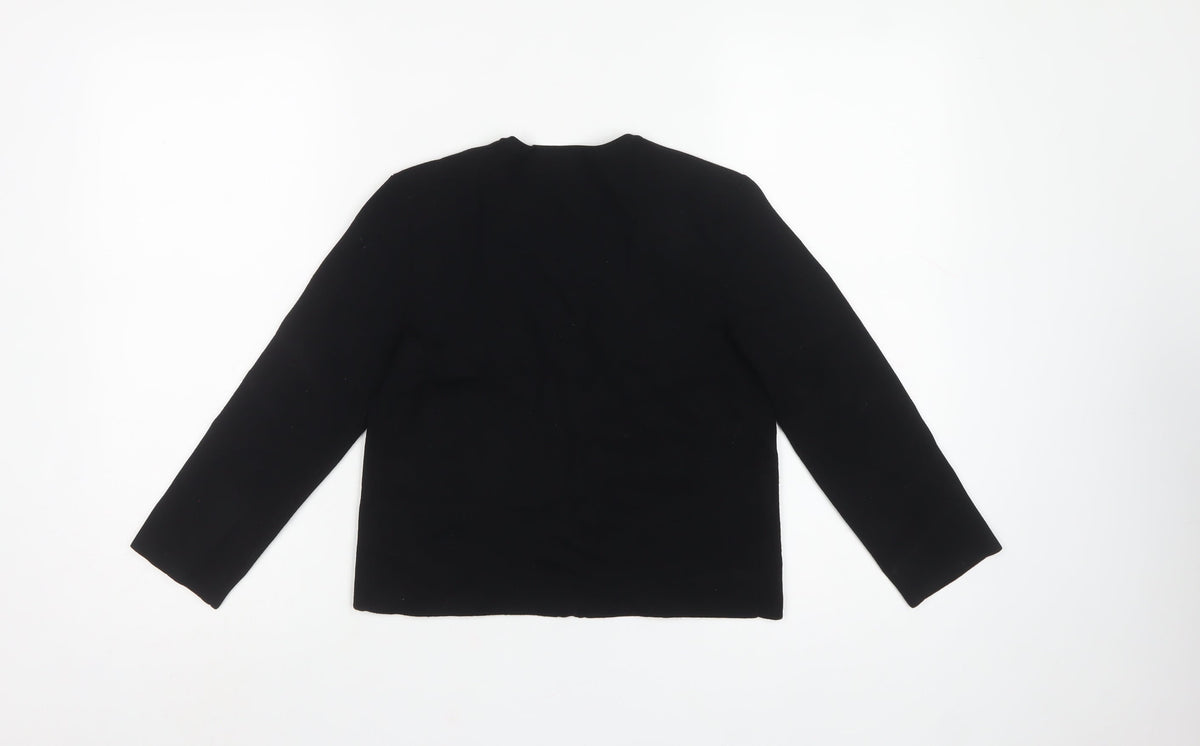 Laura Ashley Women Black UK 8 Open Cardigan Viscose Knit Pockets