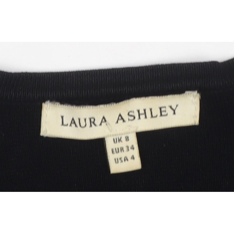 Laura Ashley Women Black UK 8 Open Cardigan Viscose Knit Pockets