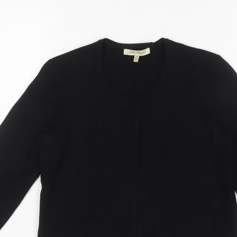 Laura Ashley Women Black UK 8 Open Cardigan Viscose Knit Pockets