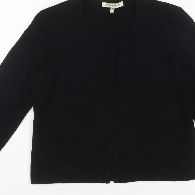 Laura Ashley Women Black UK 8 Open Cardigan Viscose Knit Pockets