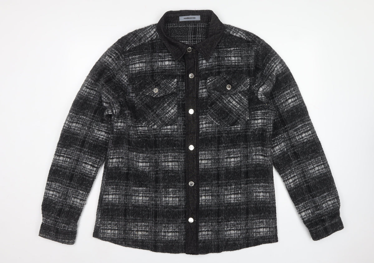 Manière De Voir Men’s Black Check Fleece Jacket Size M Collared