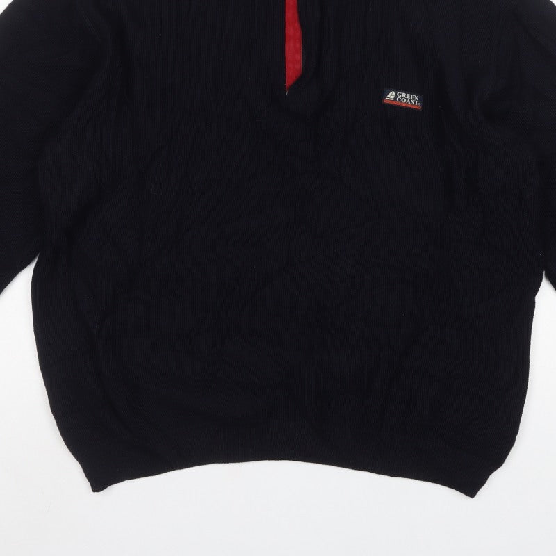 Green Coast Men’s Black XL 1/2 Zip Merino Wool Jumper Logo