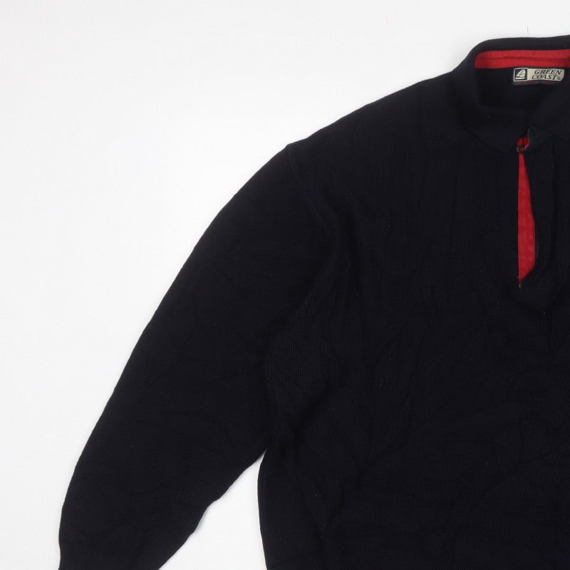 Green Coast Men’s Black XL 1/2 Zip Merino Wool Jumper Logo