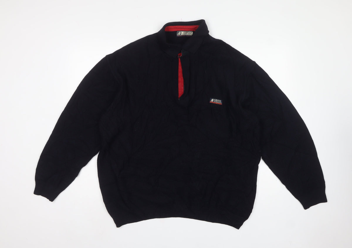 Green Coast Men’s Black XL 1/2 Zip Merino Wool Jumper Logo