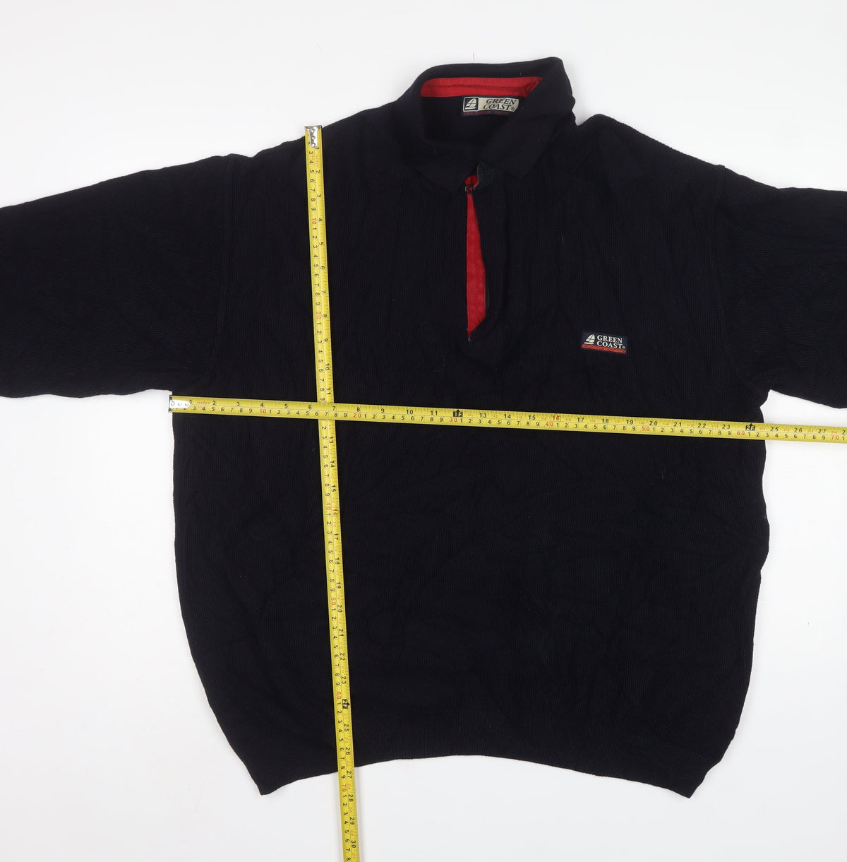 Green Coast Men’s Black XL 1/2 Zip Merino Wool Jumper Logo