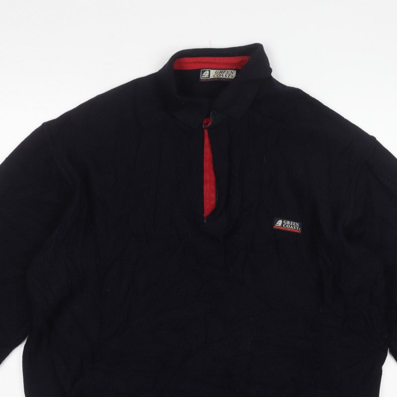 Green Coast Men’s Black XL 1/2 Zip Merino Wool Jumper Logo
