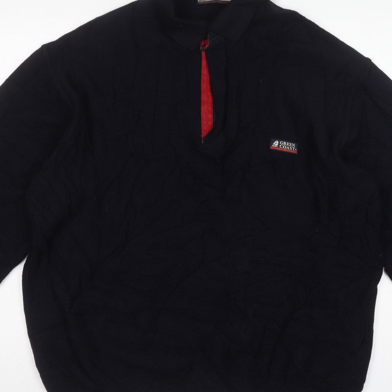 Green Coast Men’s Black XL 1/2 Zip Merino Wool Jumper Logo