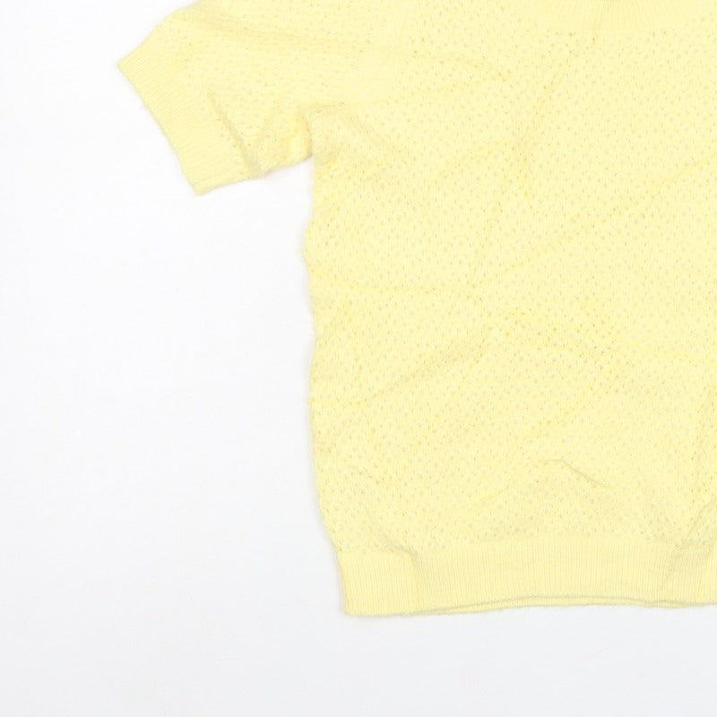 M&S Women Yellow XS Open Knit Short Sleeve Crew Neck Jumper
