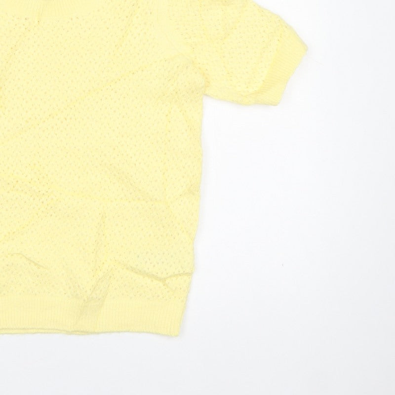 M&S Women Yellow XS Open Knit Short Sleeve Crew Neck Jumper
