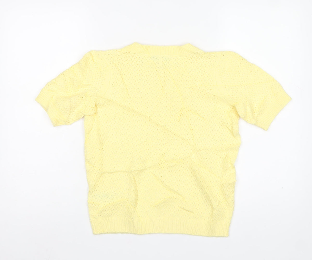 M&S Women Yellow XS Open Knit Short Sleeve Crew Neck Jumper