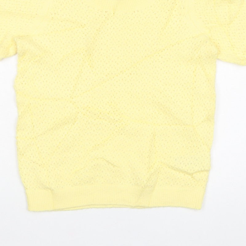 M&S Women Yellow XS Open Knit Short Sleeve Crew Neck Jumper