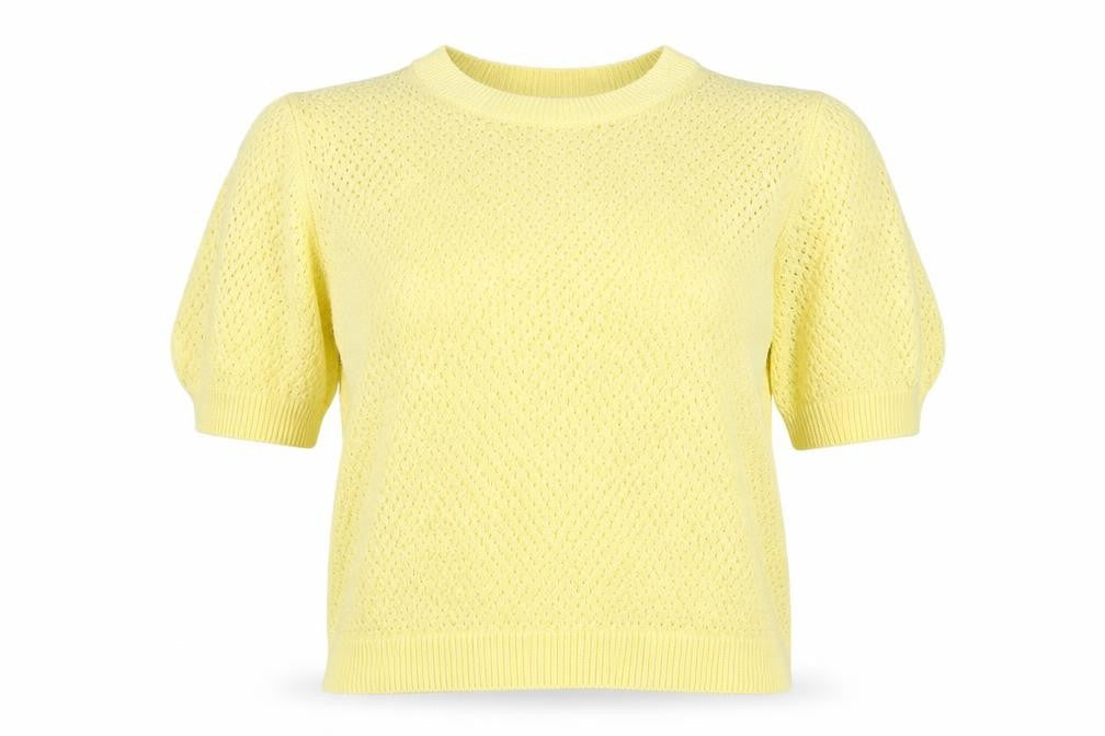 M&S Women Yellow XS Open Knit Short Sleeve Crew Neck Jumper