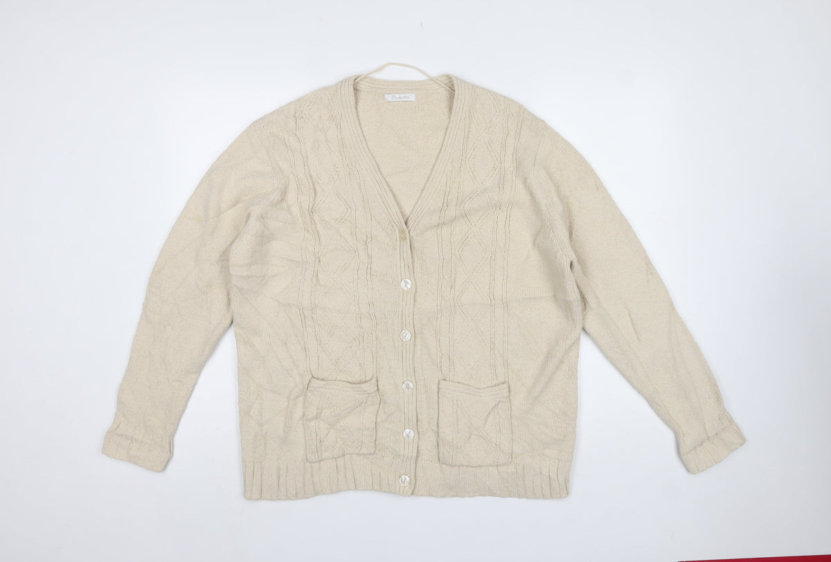 Berkertex Women’s Beige Cable Knit V-Neck Cardigan Size 18-20