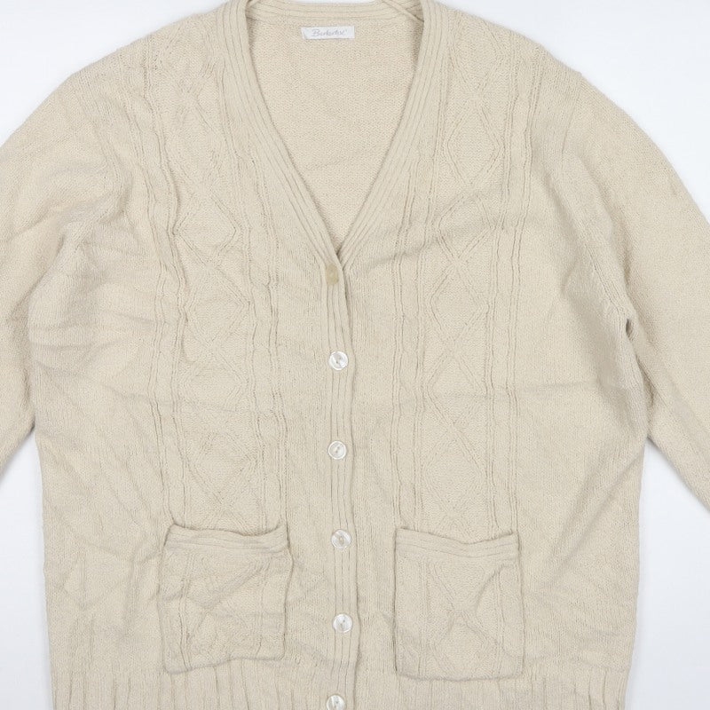 Berkertex Women’s Beige Cable Knit V-Neck Cardigan Size 18-20