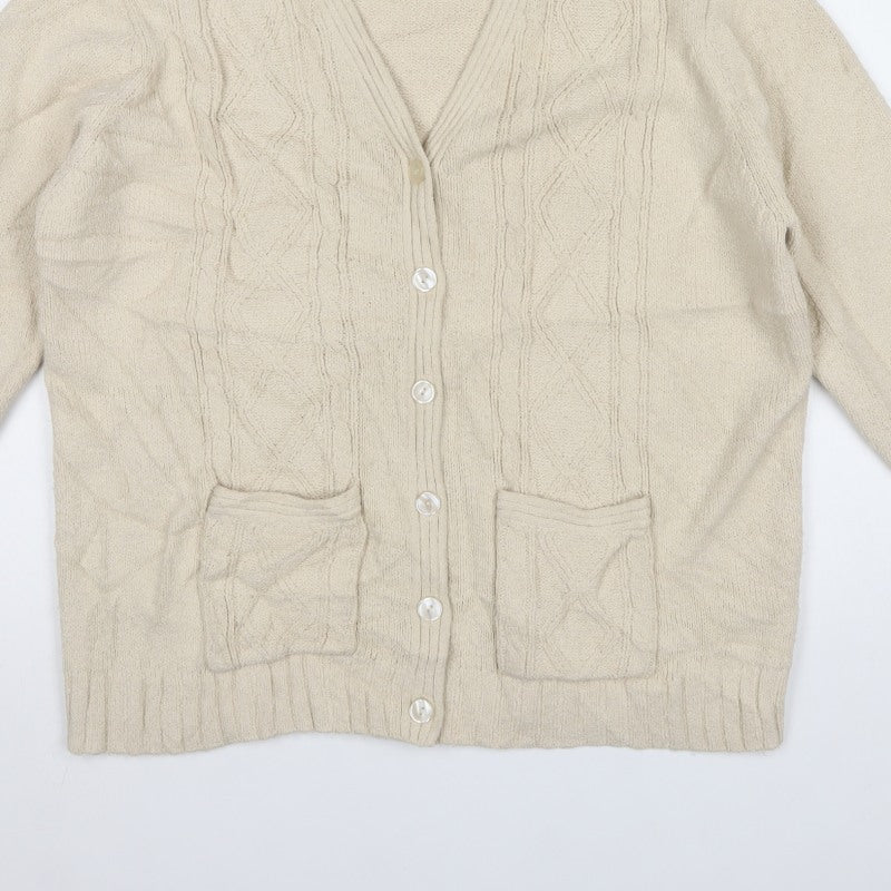 Berkertex Women’s Beige Cable Knit V-Neck Cardigan Size 18-20