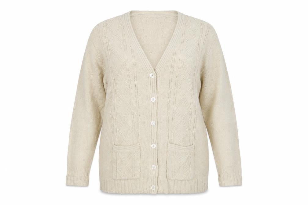 Berkertex Women’s Beige Cable Knit V-Neck Cardigan Size 18-20