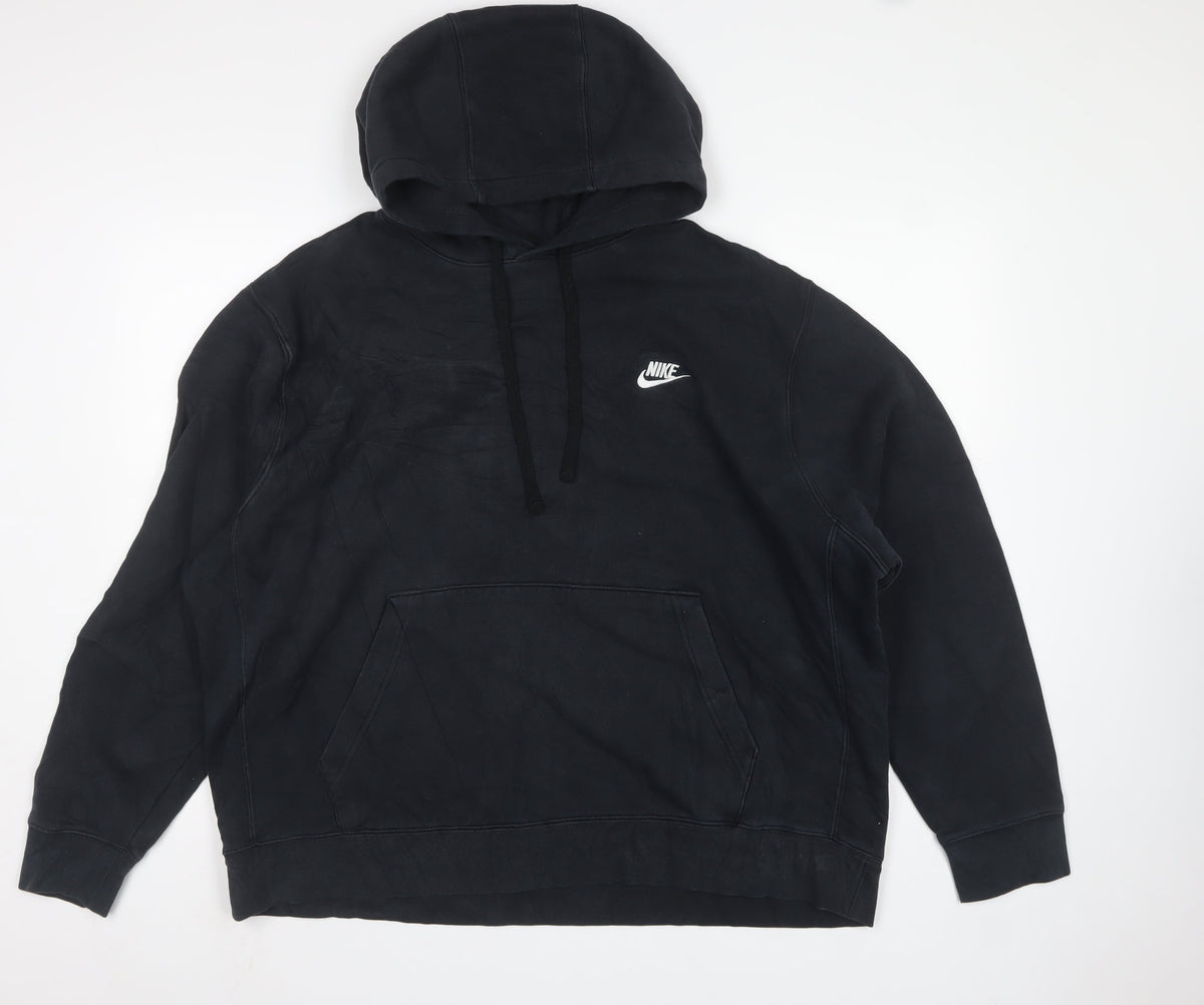Nike Unisex Adults Black 2XL Pullover Hoodie Logo Fleece Pockets