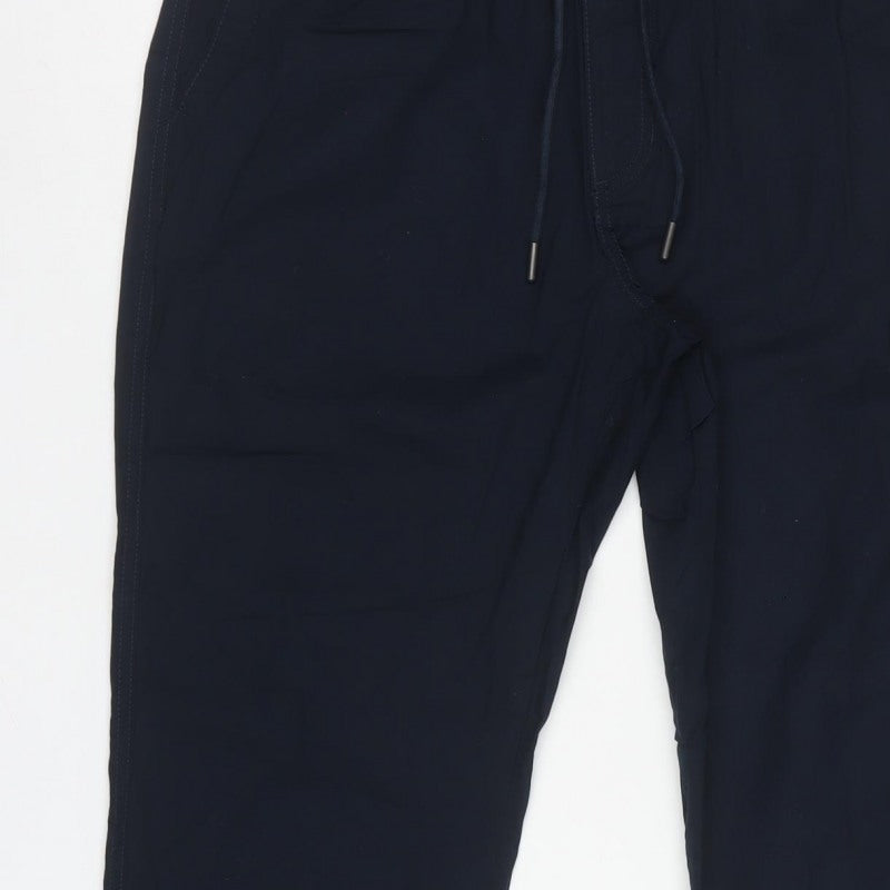 Marks and Spencer Men Blue M Cotton Drawstring Cuffed Jogger Trousers