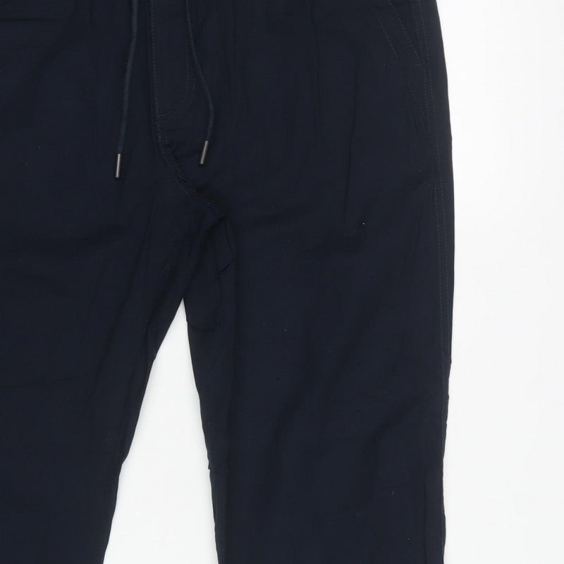 Marks and Spencer Men Blue M Cotton Drawstring Cuffed Jogger Trousers