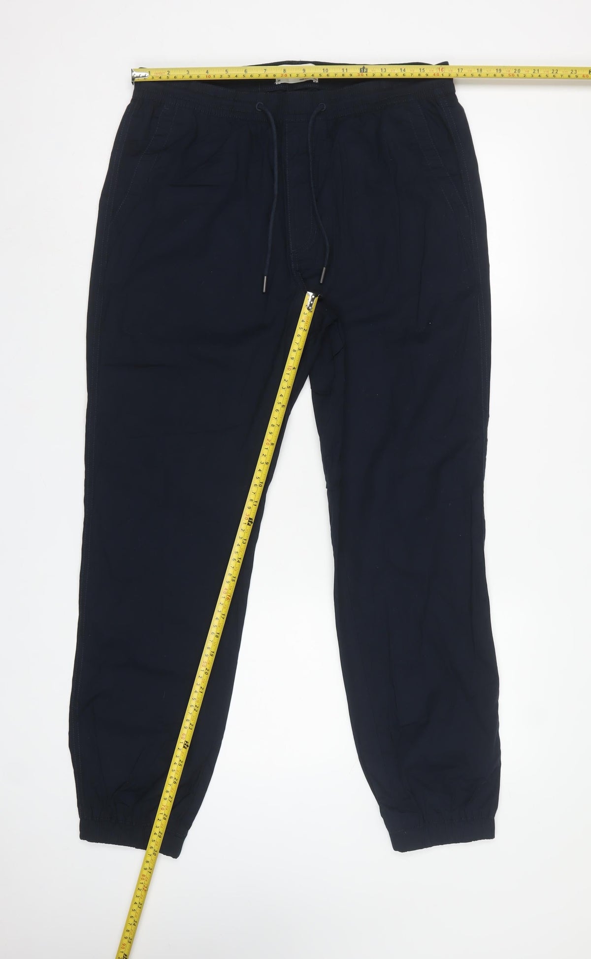 Marks and Spencer Men Blue M Cotton Drawstring Cuffed Jogger Trousers