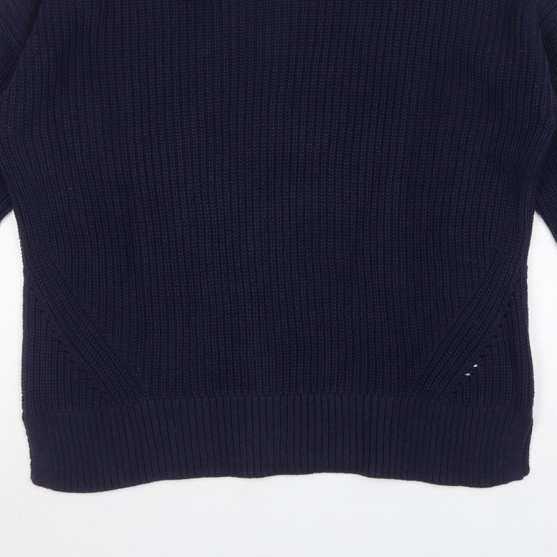 White Stuff Women’s Navy Blue Rib Knit Pullover Jumper UK 14 Cotton