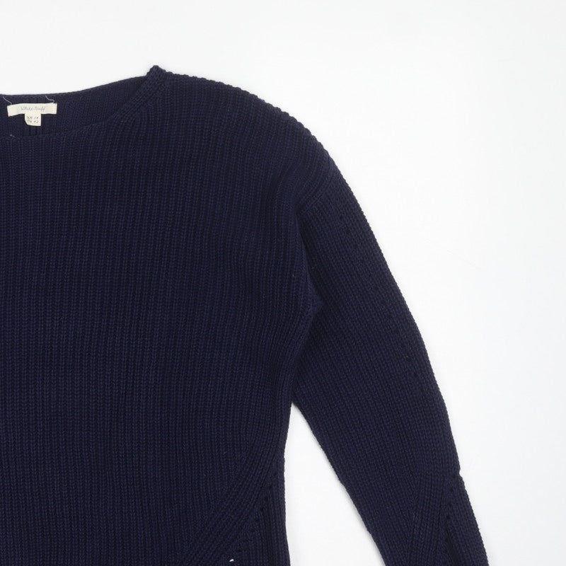 White Stuff Women’s Navy Blue Rib Knit Pullover Jumper UK 14 Cotton