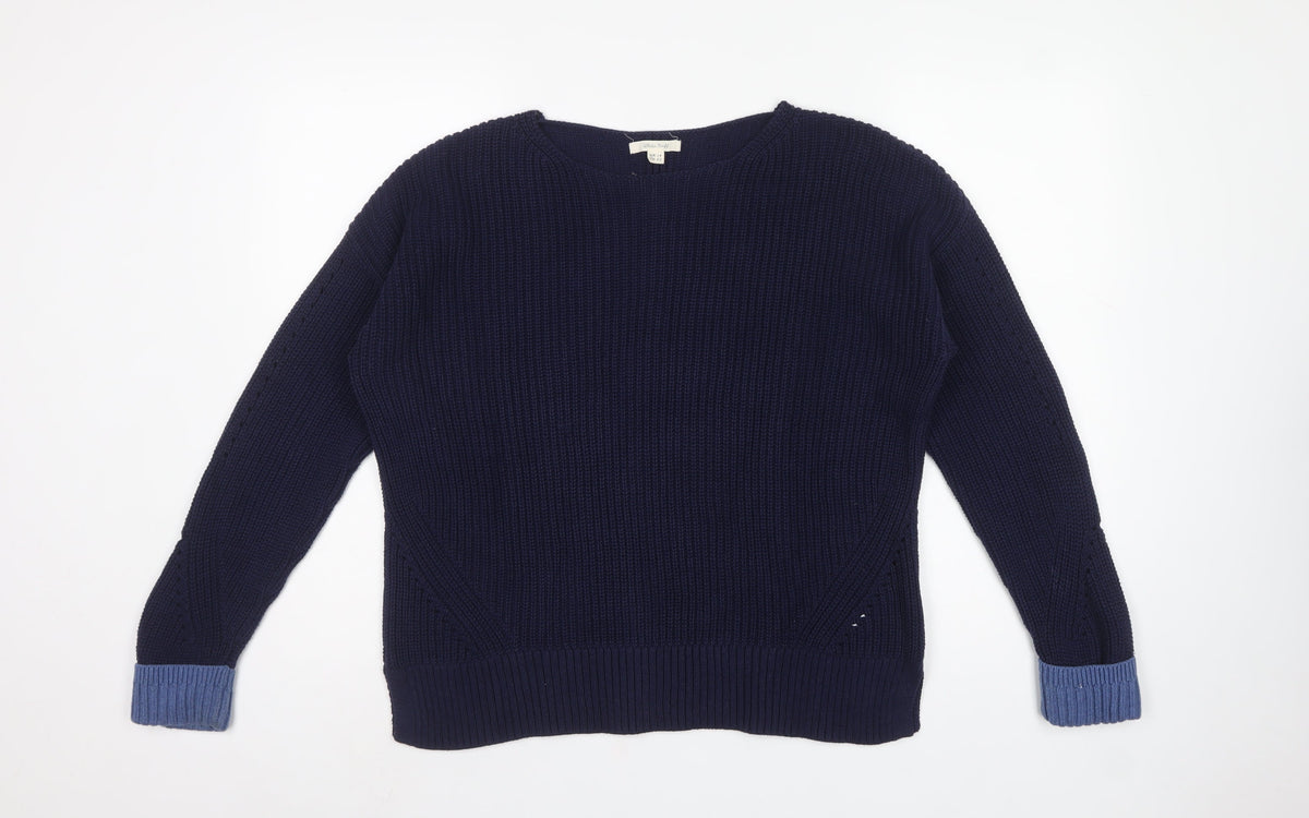 White Stuff Women’s Navy Blue Rib Knit Pullover Jumper UK 14 Cotton