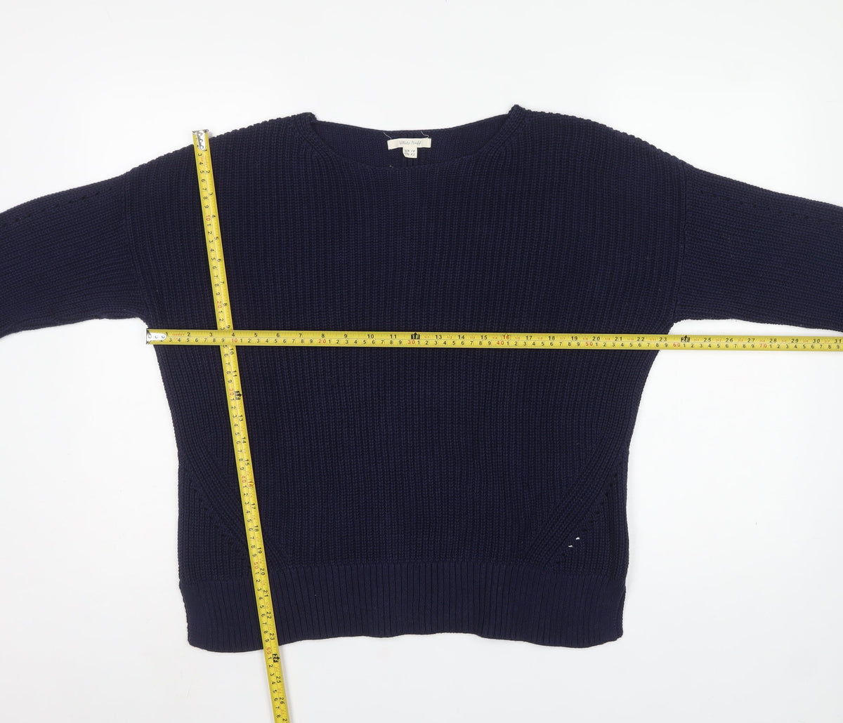 White Stuff Women’s Navy Blue Rib Knit Pullover Jumper UK 14 Cotton