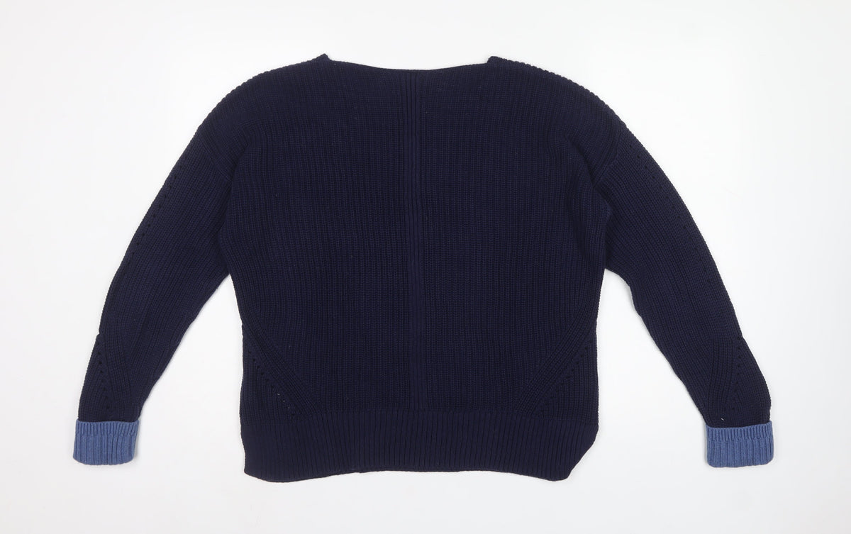White Stuff Women’s Navy Blue Rib Knit Pullover Jumper UK 14 Cotton