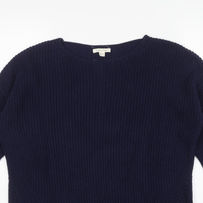 White Stuff Women’s Navy Blue Rib Knit Pullover Jumper UK 14 Cotton