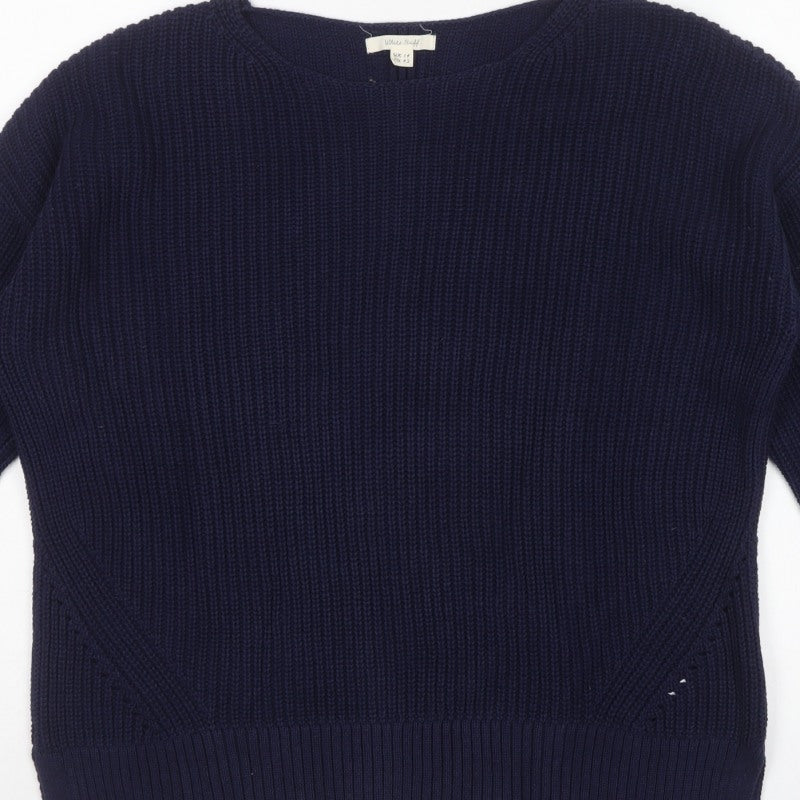 White Stuff Women’s Navy Blue Rib Knit Pullover Jumper UK 14 Cotton