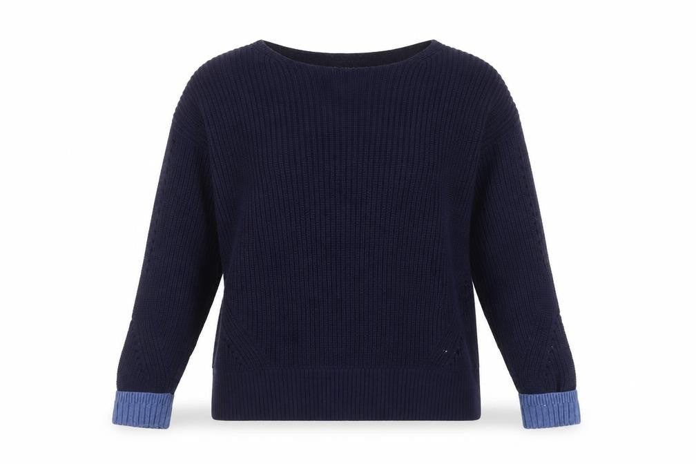 White Stuff Women’s Navy Blue Rib Knit Pullover Jumper UK 14 Cotton