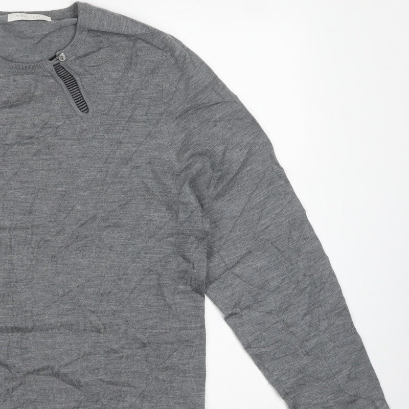Nigel Hall Women’s Grey Merino Wool Blend L Henley Knit Jumper