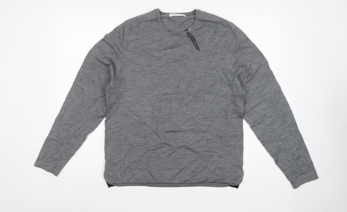 Nigel Hall Women’s Grey Merino Wool Blend L Henley Knit Jumper