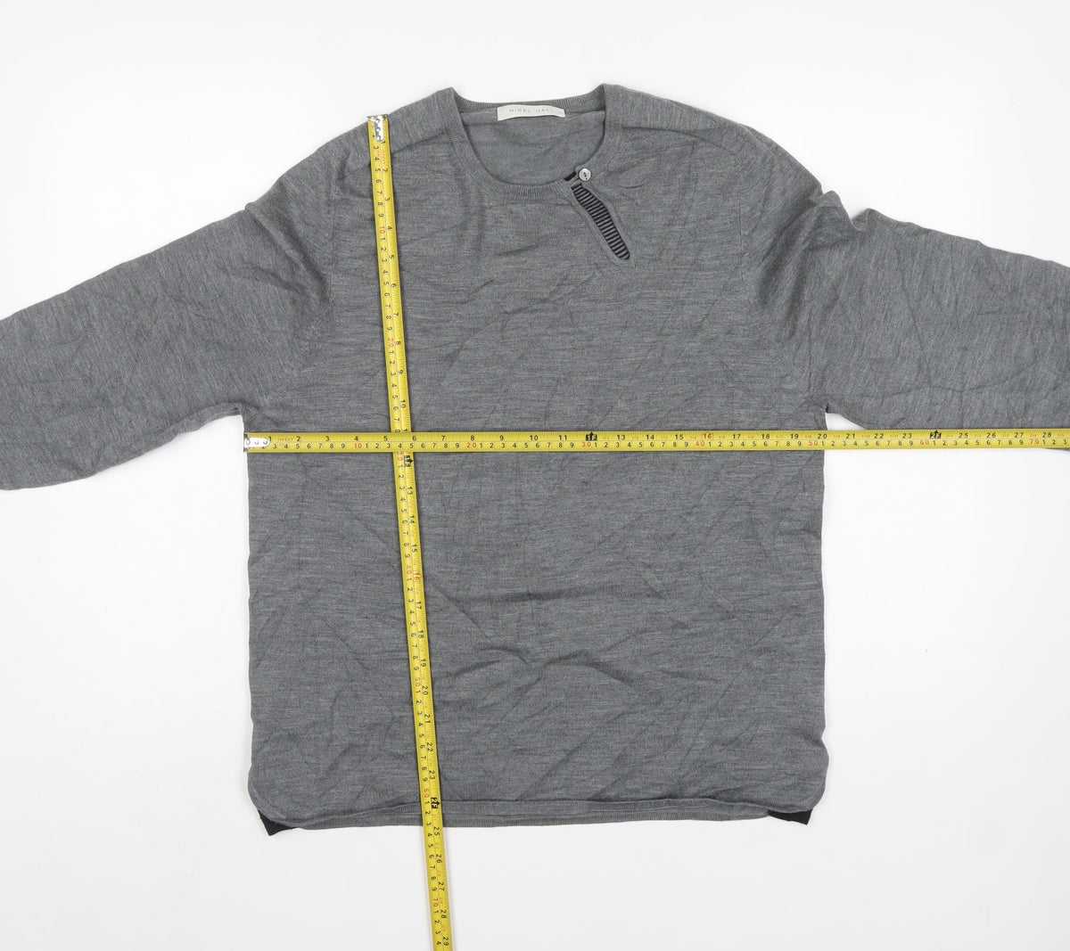 Nigel Hall Women’s Grey Merino Wool Blend L Henley Knit Jumper