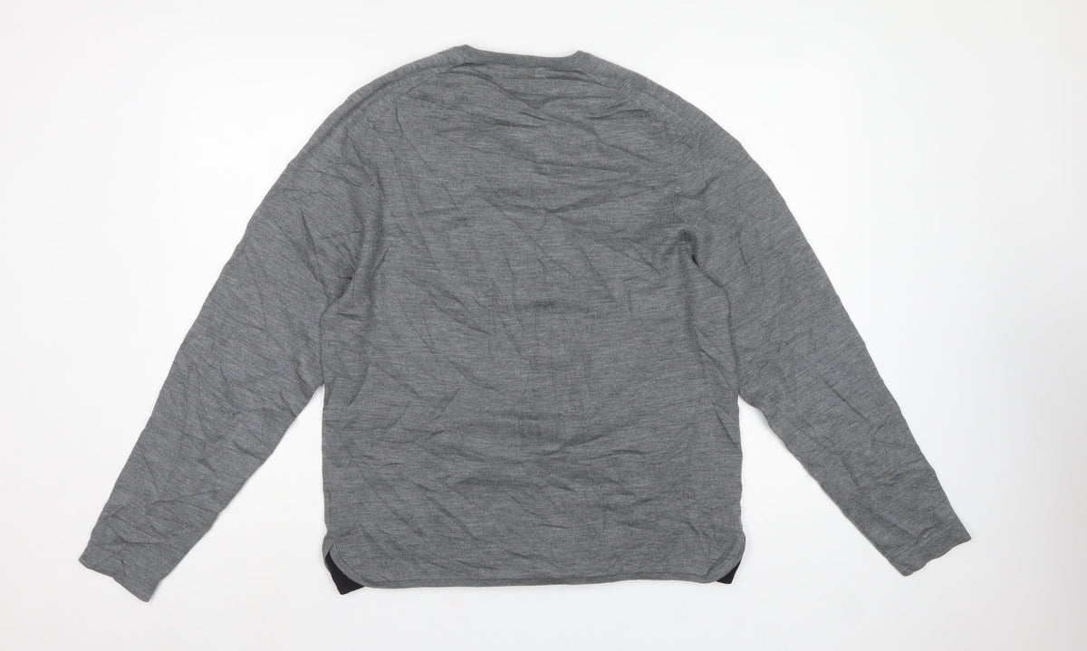 Nigel Hall Women’s Grey Merino Wool Blend L Henley Knit Jumper