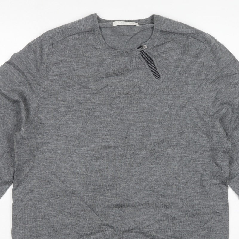 Nigel Hall Women’s Grey Merino Wool Blend L Henley Knit Jumper