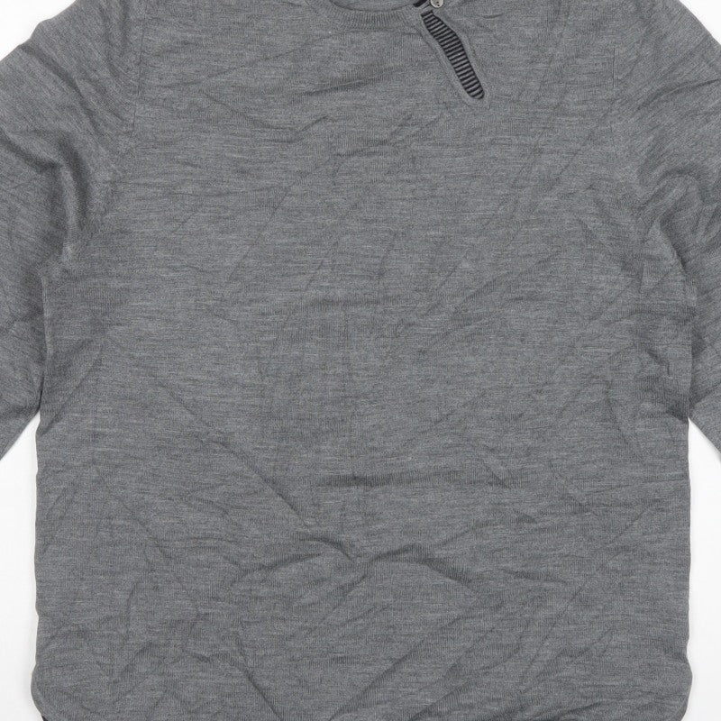 Nigel Hall Women’s Grey Merino Wool Blend L Henley Knit Jumper
