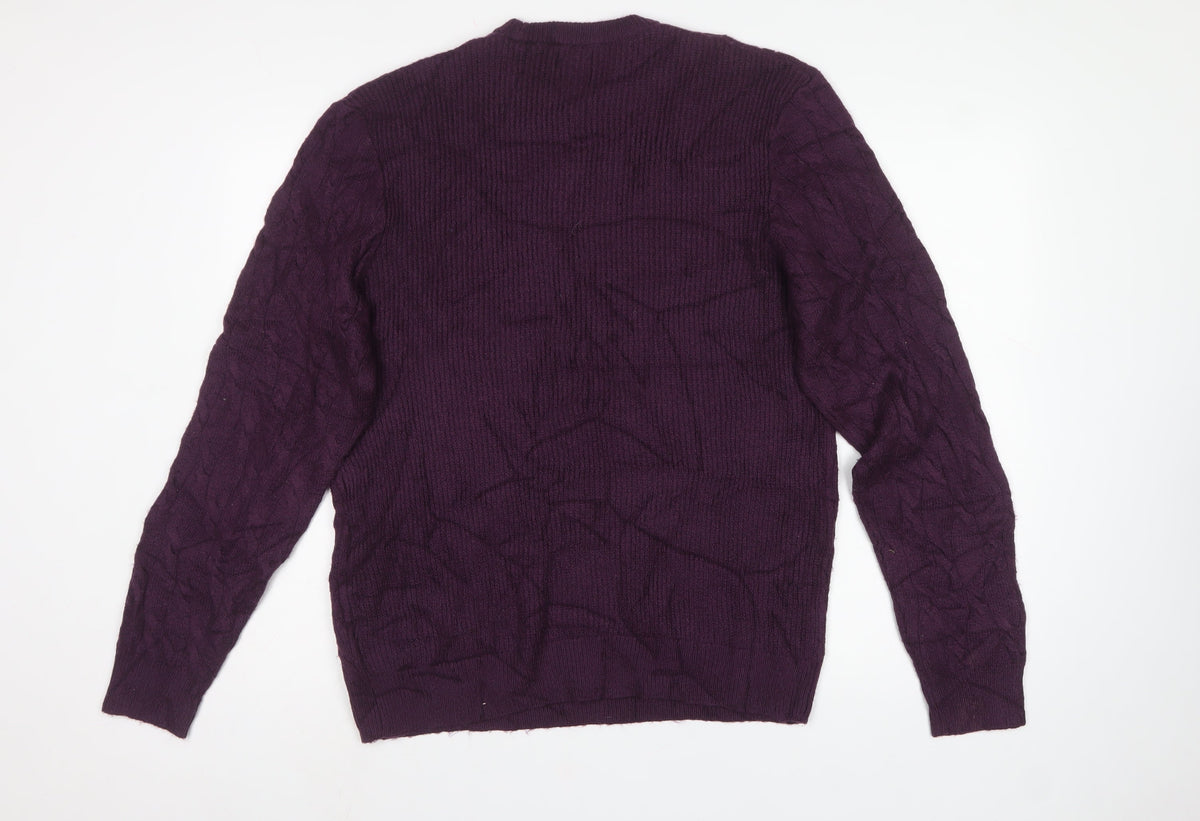 M&S Mens Purple L Cable Knit Crew Neck Pullover Jumper