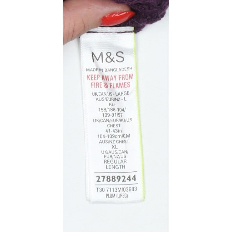M&S Mens Purple L Cable Knit Crew Neck Pullover Jumper