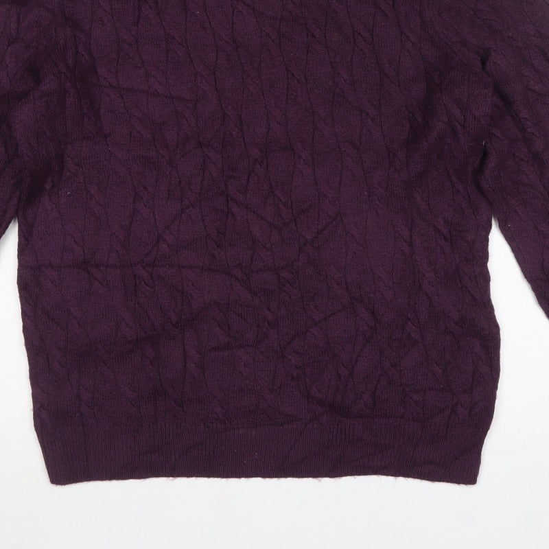 M&S Mens Purple L Cable Knit Crew Neck Pullover Jumper