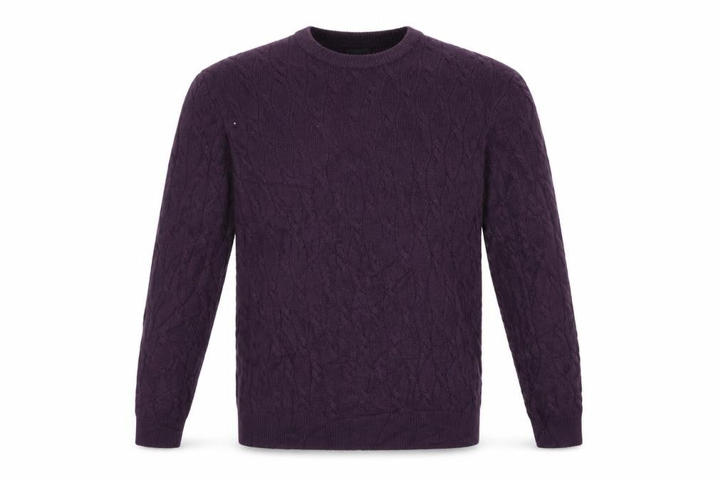 M&S Mens Purple L Cable Knit Crew Neck Pullover Jumper