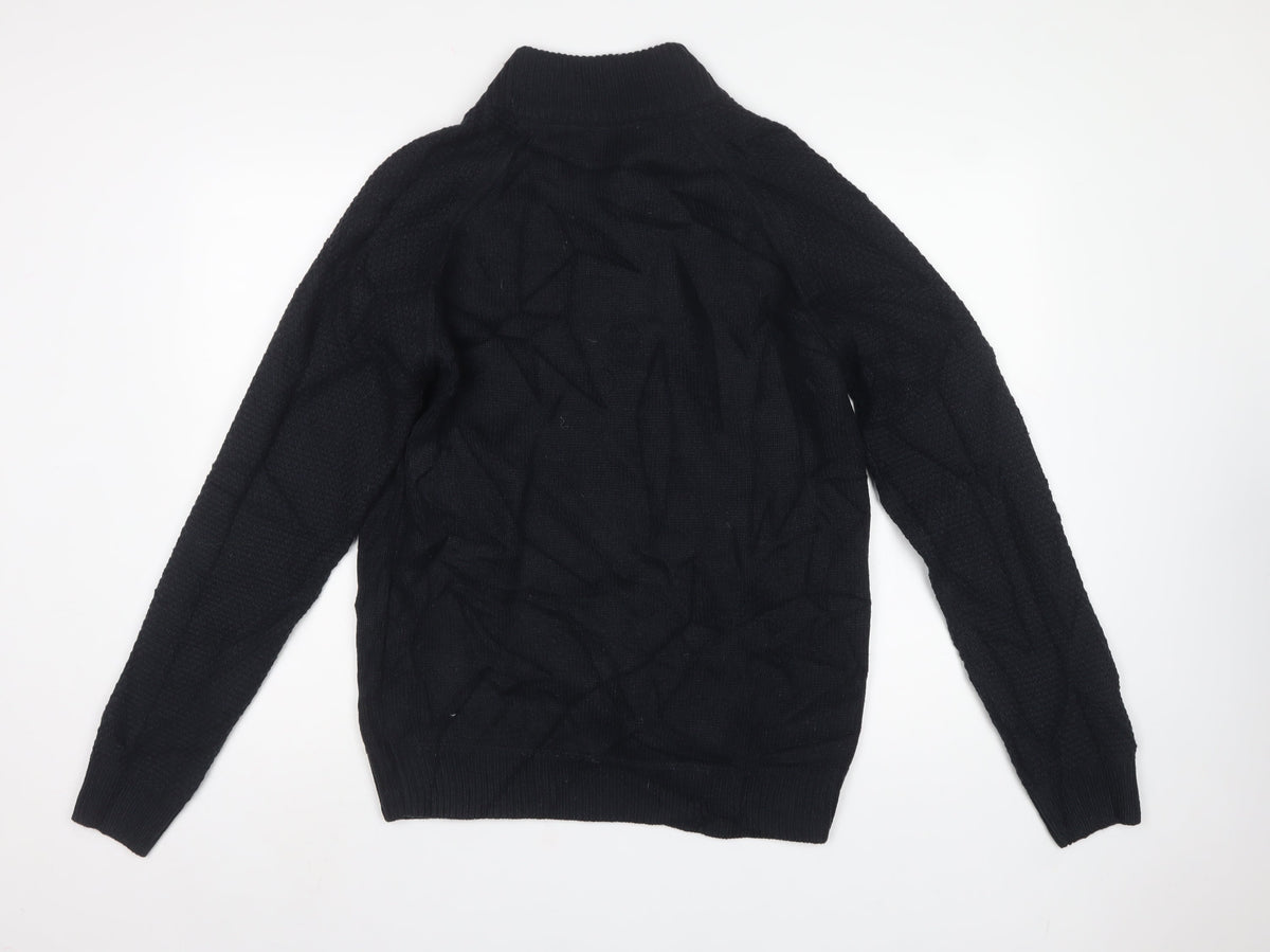 Open Men’s Black L High Neck Button Henley Knit Jumper