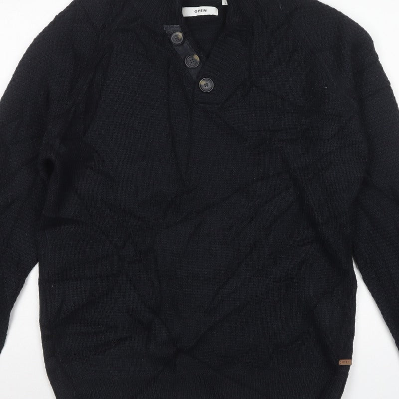 Open Men’s Black L High Neck Button Henley Knit Jumper