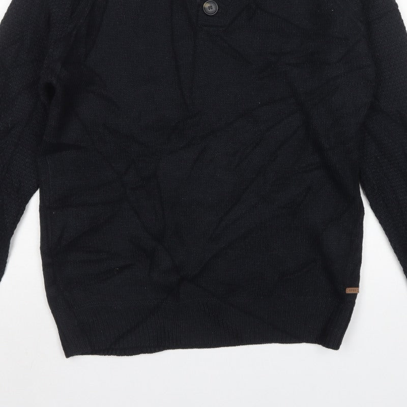 Open Men’s Black L High Neck Button Henley Knit Jumper