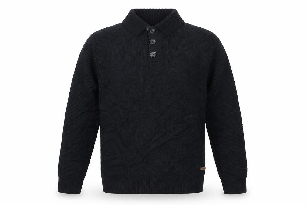 Open Men’s Black L High Neck Button Henley Knit Jumper