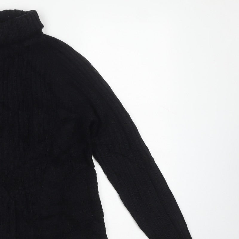 b.young Womens Black UK 10 Roll Neck Rib Knit Jumper
