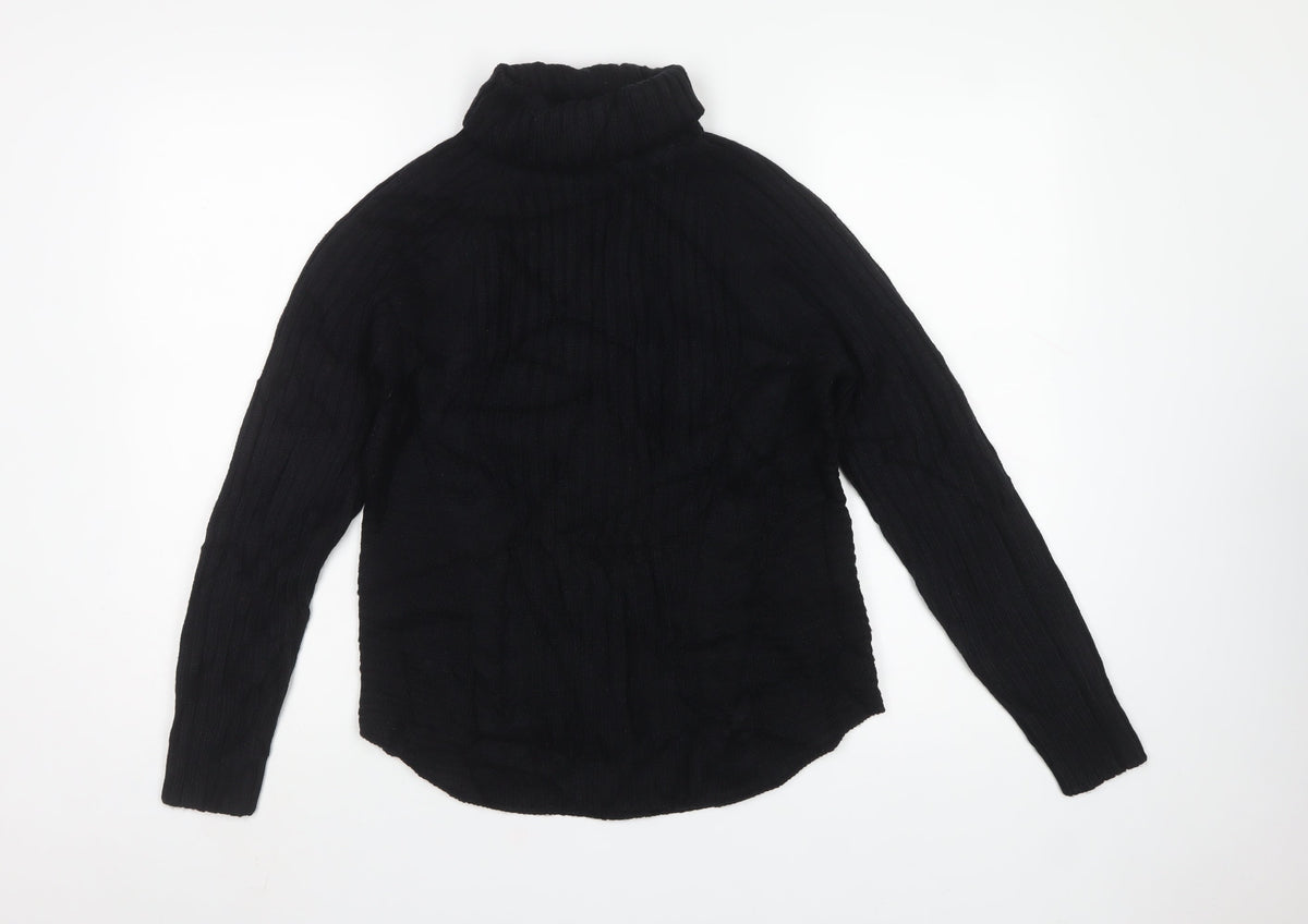 b.young Womens Black UK 10 Roll Neck Rib Knit Jumper